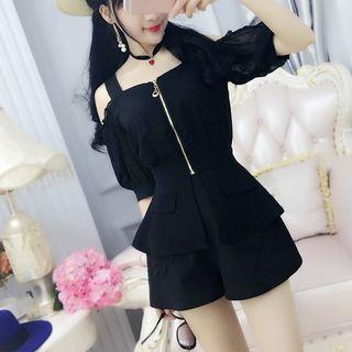 Cold-shoulder Zip Detail Blouse Black - S