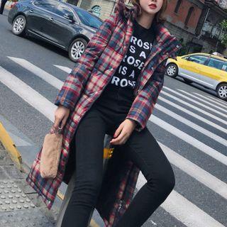 Plaid Hooded Padded Long Coat