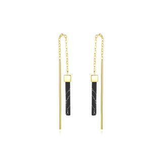 Sterling Silver Plated Gold Simple Elegant Geometric Rectangular Tassel Earrings Golden - One Size