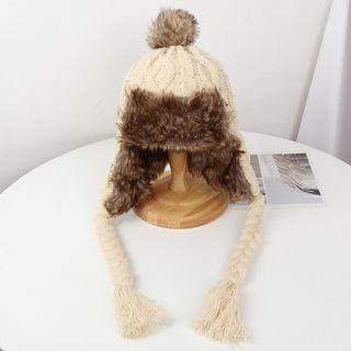 Bobble Faux Fur Knit Trapper Hat