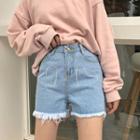 Heart Embroidered Loose-fit Denim Shorts