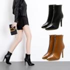 Zip Front Patent Panel High-heel Short Boots
