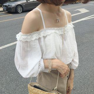 Plain Crochet Hem Off Shoulder 3/4 Sleeve Top