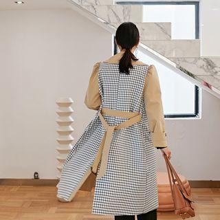 Checker Paneled Double Breasted Trench Coat