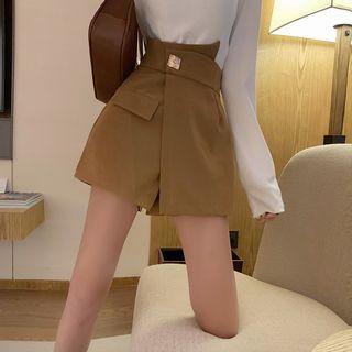 High-waist Faux-leather Skort