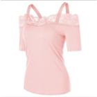 Short-sleeve Lace Trim Cold Shoulder T-shirt