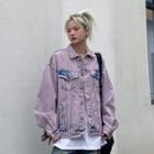 Tie-dyed Distressed Button-up Denim Jacket Purple - One Size