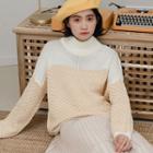 Patterned Mock Neck Knit Top Yellow & White - One Size
