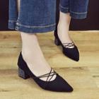 Cross Strap Pointed Toe Block Heel Pumps