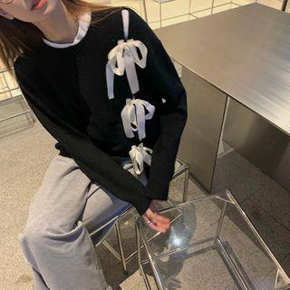 Ribbon Knit Sweater Black - One Size