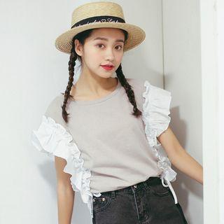 Short-sleeve Ruffle-trim T-shirt Gray - One Size