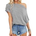 Short-sleeve One-shoulder Button T-shirt