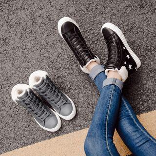 Faux Leather Star Cutout Fleece-lined Booties