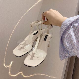 Clear Panel Chunky Heel Sandals