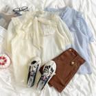 Short-sleeve Ruffle Trim Chiffon Tie-neck Shirt