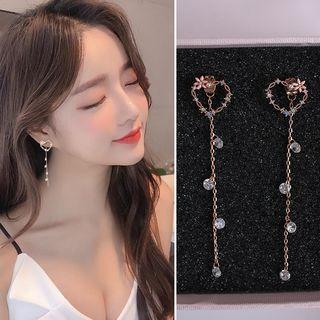 Copper Rhinestone & Heart Dangle Earring