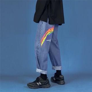 High-waist Rainbow Printed Jeans
