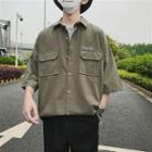 3/4-sleeve Embroidered Letter Cargo Shirt
