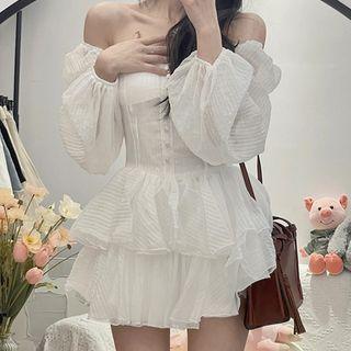 Puff-sleeve Off Shoulder Chiffon Dress