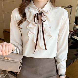 Bow-neck Ruffle Panel Blouse
