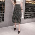 Frill-trim Patterned Chiffon Midi Skirt