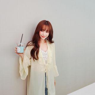 Frill-trim Robe Cardigan