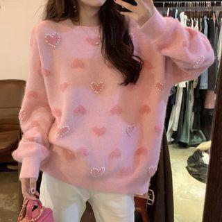 Faux Pearl-accent Heart Sweater