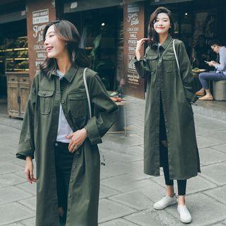 Pocketed Long Buttoned Jacket