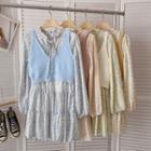 Long-sleeve Floral Print Smock Dress / Knit Camisole Top