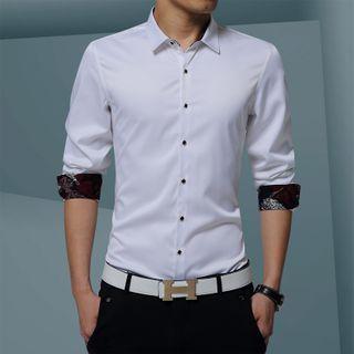 Elbow-sleeve Printed Panel Shirt