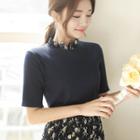 Knit-panel Floral Mock Two-piece Dress