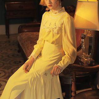 Embroidered Blouse / Midi Skirt
