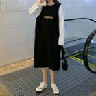 Mock Two-piece Long-sleeve Letter Midi T-shirt Dress