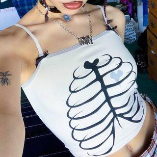 Bow-accent Skeleton Print Camisole Top