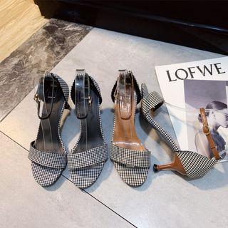 Ankle-strap High-heel Houndstooth Sandals