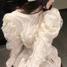Long-sleeve Lace Blouse / Pleated Mini A-line Skirt