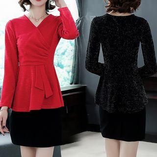 Glitter Long-sleeve Peplum Top