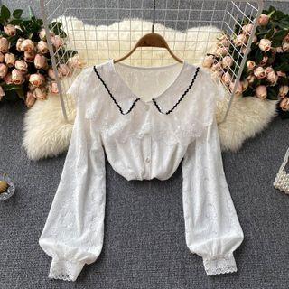 Lace Ruffle Puff-sleeve Top