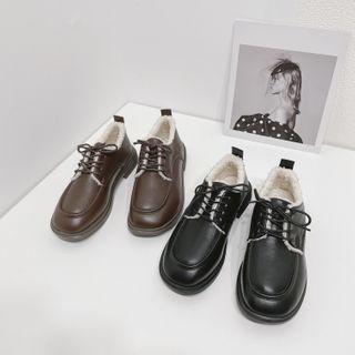 Faux Leather Faux Fur Lace Up Shoes
