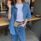 Short-sleeve Loose-fit Denim Shirt As Figure - One Size