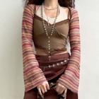 Bell-sleeve Striped Cardigan