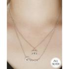 Lettering-pendant Layered Chain Silver Necklace