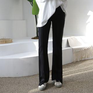 Asymmetric-hem Seam-front Boot-cut Pants