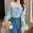 Off-shoulder Floral Cropped Blouse As Shown In Figure - One Size