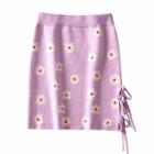 Floral Knit Tie-strap Mini Pencil Skirt