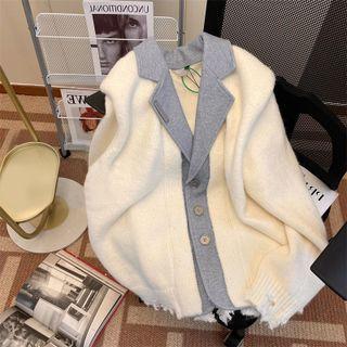 Mock Two-piece Distressed Cardigan / Short-sleeve T-shirt