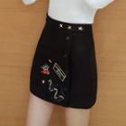 Embroidered Buttoned Mini Skirt