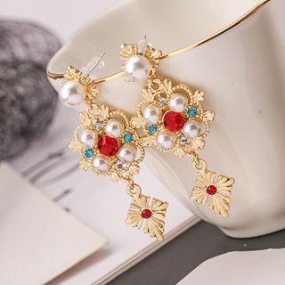 Embellished Statement Earring 1 Pair - Silver Needle - Gold - One Size