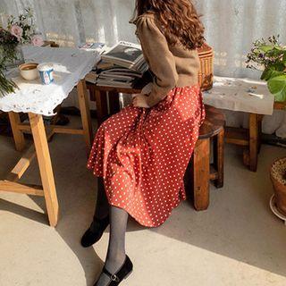 Band-waist Polka-dot Maxi Skirt Red - One Size