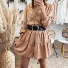Leopard Print Button-up Long-sleeve Mini A-line Dress